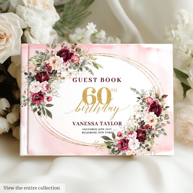 Libro De Visitas Glamorous Boho Marsala Floral Gold 60th Birthday  (Glamorous Boho Marsala Floral Gold 60th Birthday Book

)