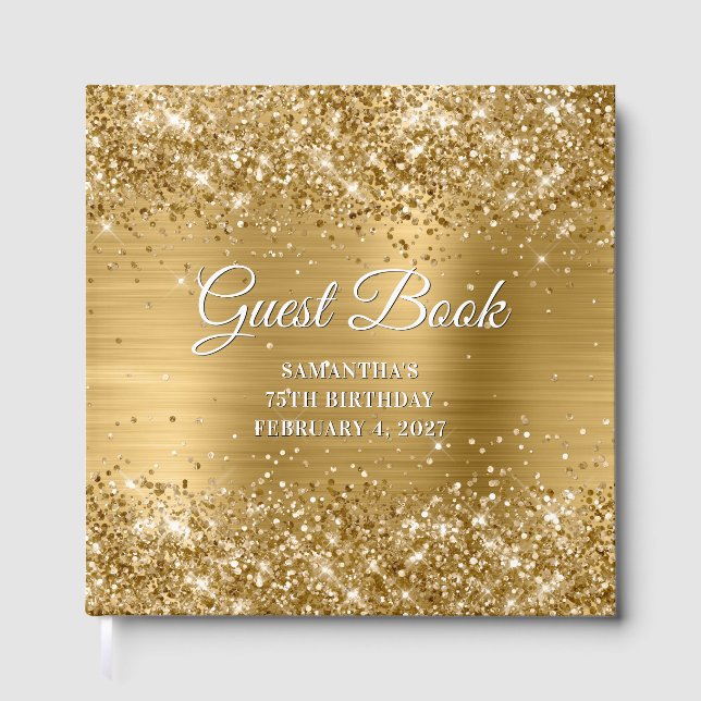 Libro De Visitas Glittery Gold and White 75th Birthday (Anverso)