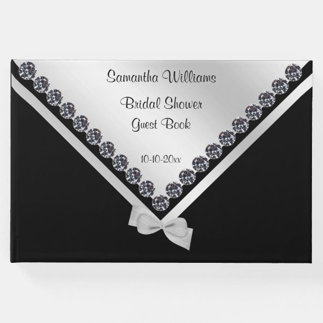 Libro De Visitas Glitzy Diamontes y ducha de novias de vaca platead (Anverso)