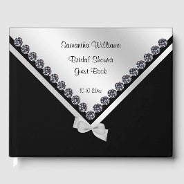 Libro De Visitas Glitzy Diamontes y ducha de novias de vaca platead
