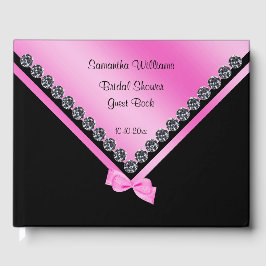 Libro De Visitas Glitzy Diamontes y ducha de novias de vaca rosa