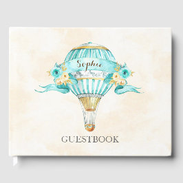Libro De Visitas Globo aerostático turquesa oro amarillo rosas