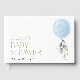 Libro De Visitas Globo azul, eucalipto, vegetación, Baby Shower
