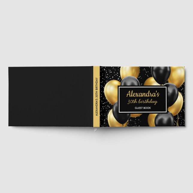 Libro De Visitas Globo de Oro Negro Cumpleaños Chic (Lleno)