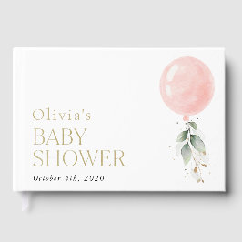 Libro De Visitas Globo rosa, eucalipto, vegetación, Baby Shower