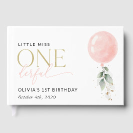 Libro De Visitas Globo rosa, eucalipto, vegetación, primer cumpleañ