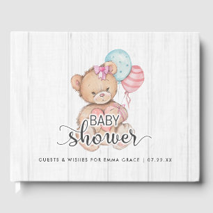 Libro De Visitas Globos de madera blanca y deseos de oso para Baby