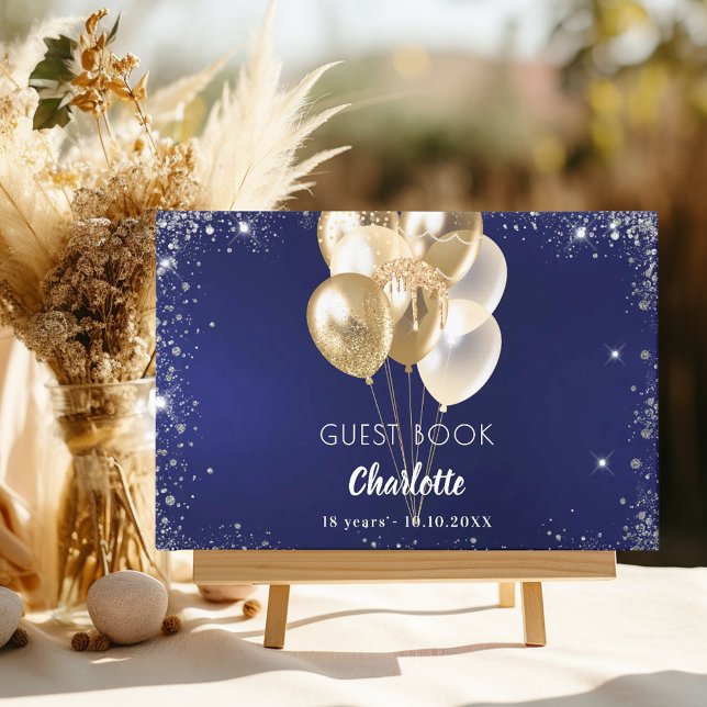 Libro De Visitas Globos de oro azul marino de cumpleaños (Subido por el creador)