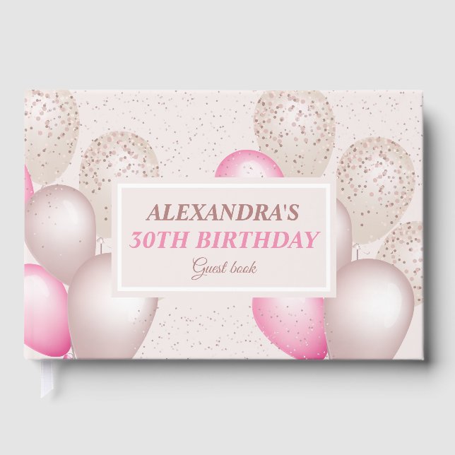 Libro De Visitas Globos Rosa Elegante para Cumpleaños (Anverso)
