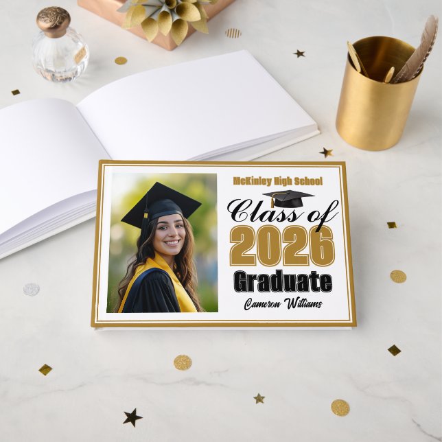 Libro De Visitas Gold Class of 2026 Photo Small Graduation (Anverso Abierto)
