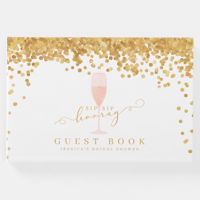 Libro De Visitas Gold Confetti Elegante Champán Ducha Bridal (Anverso)