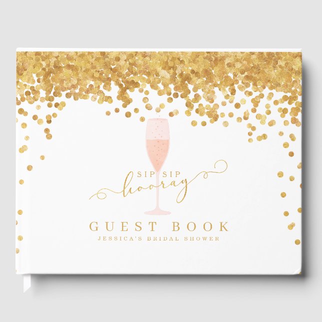 Libro De Visitas Gold Confetti Elegante Champán Ducha Bridal (Anverso)