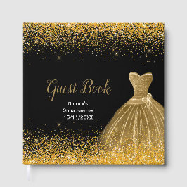 Libro De Visitas Gold Dress Faux Glitter Quinceanera