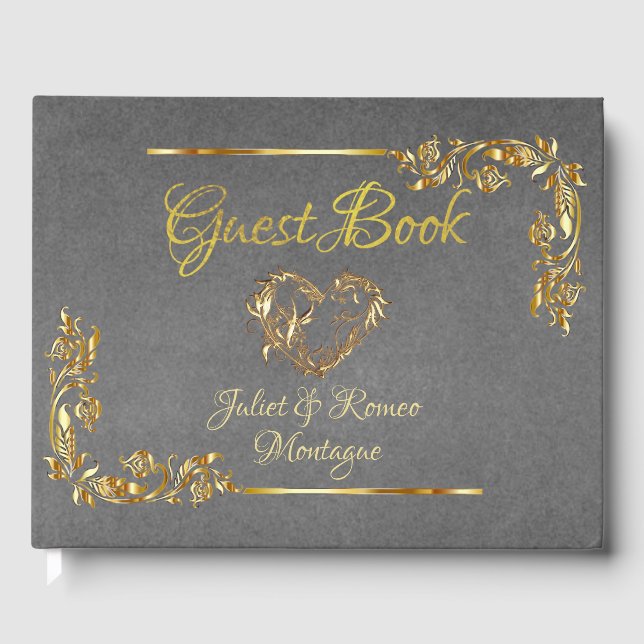 Libro De Visitas  Gold Heart on Grey with Gold Border (Anverso)