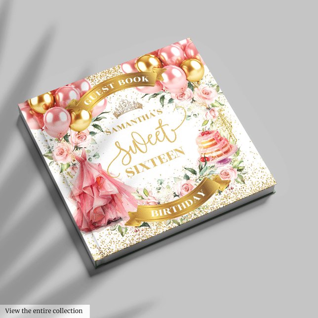 Libro De Visitas Gold Rubor Sweet 16 Guest Book Globos rosados (Chic Blush Gold Guest Book Sweet Sixteen)