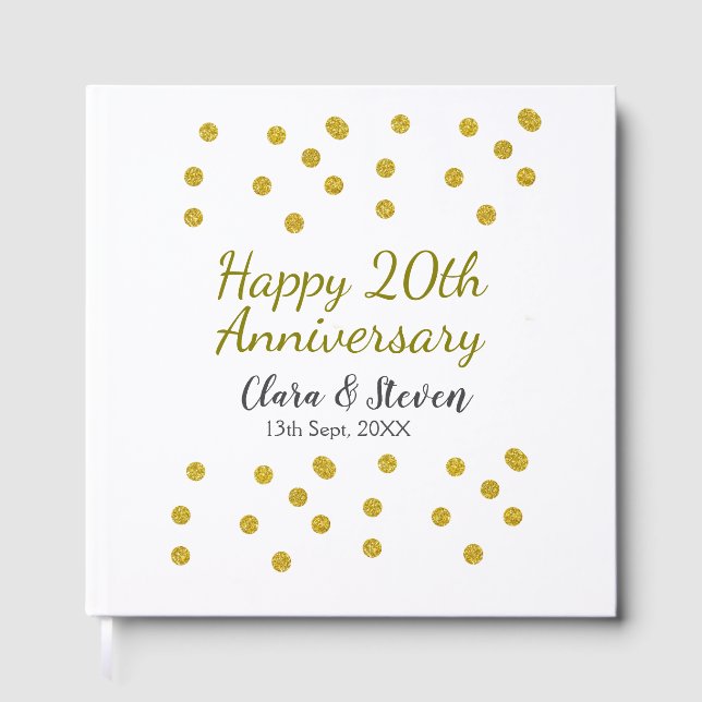 Libro De Visitas Golden dots glitter happy 20th anniversary wedding (Anverso)