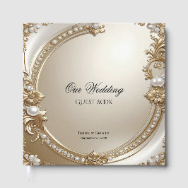 Libro De Visitas Golden Ornate Frame with Pearls Guest Book