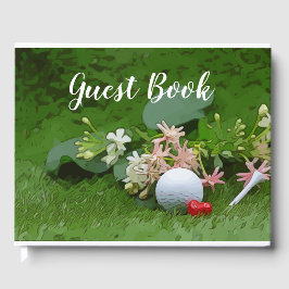 Libro De Visitas Golf Guest book con pelota de golf y tee on flora