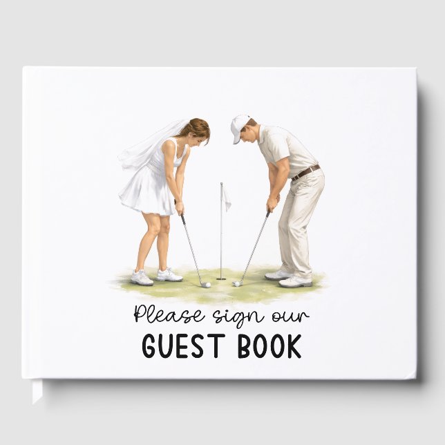 Libro De Visitas Golf Wedding Bride & Groom golfing (Anverso)