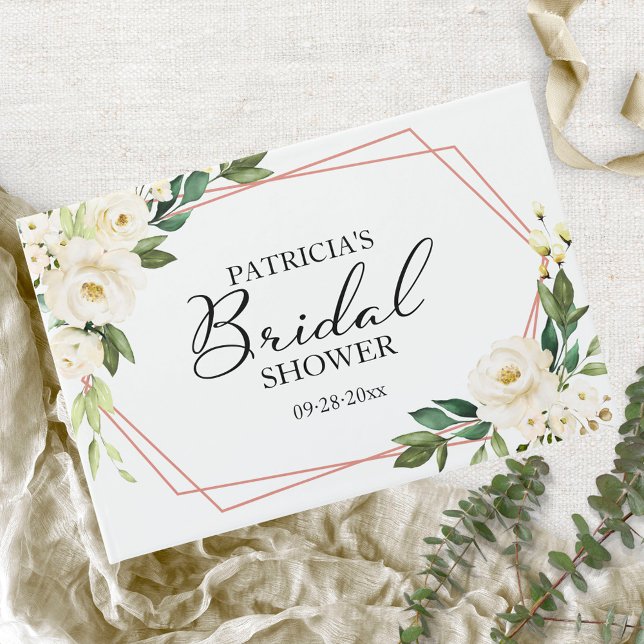 Libro De Visitas Goma geométrica Floral blanca Ducha Bridal Gues (Subido por el creador)
