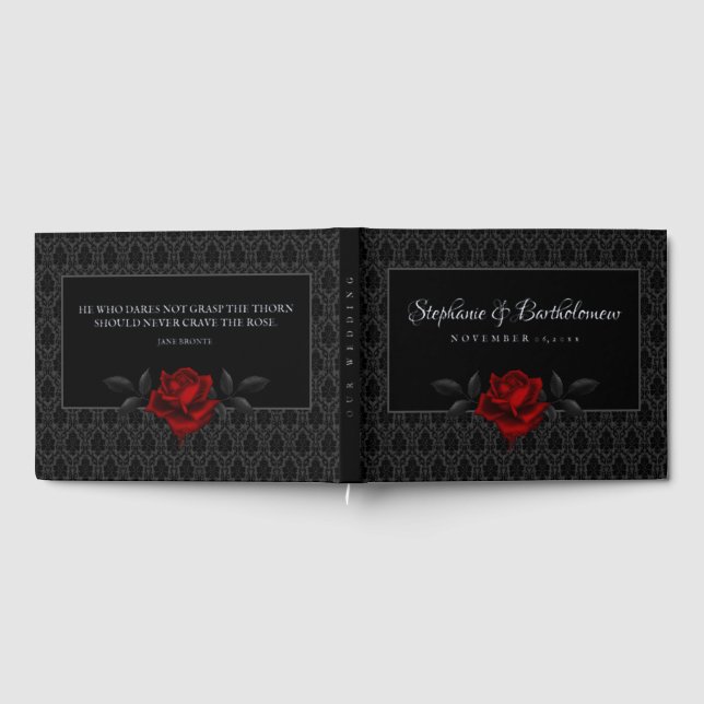 Libro De Visitas Gothic Black Damask Rose Wedding (Lleno)