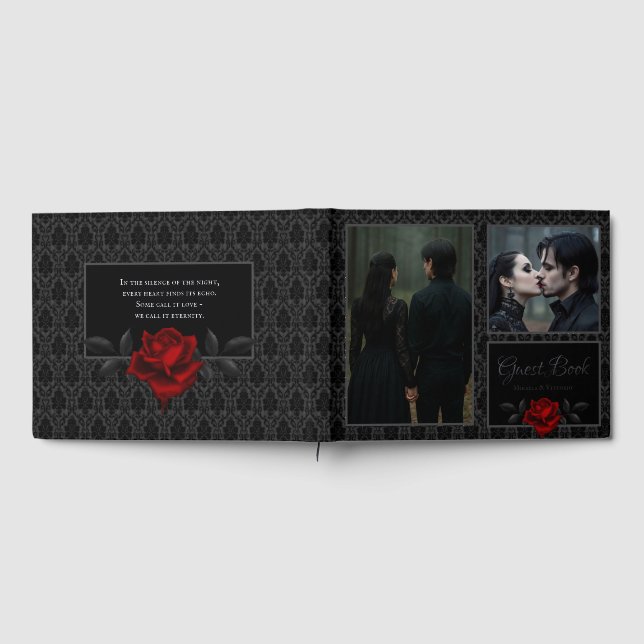Libro De Visitas Gothic Black Damask Rose Wedding (Lleno)