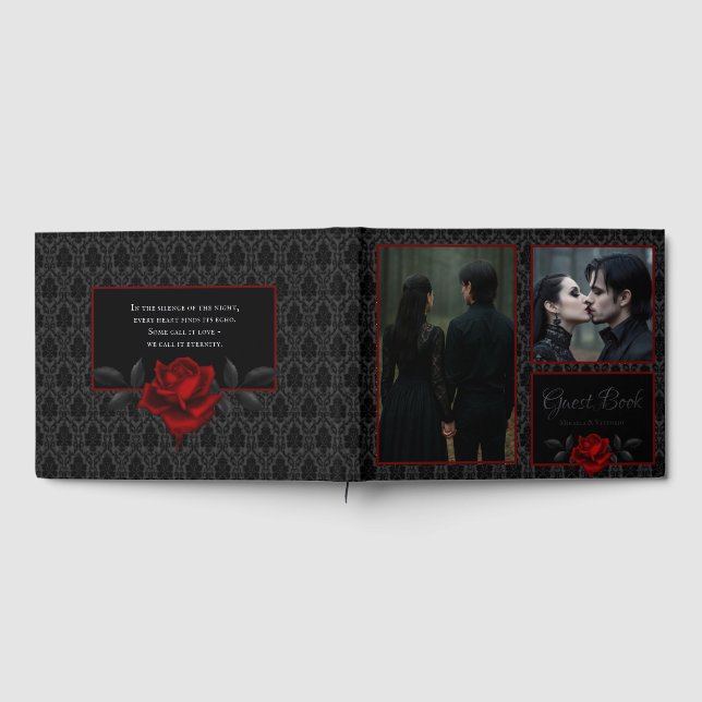 Libro De Visitas Gothic Black Damask Rose Wedding (Lleno)