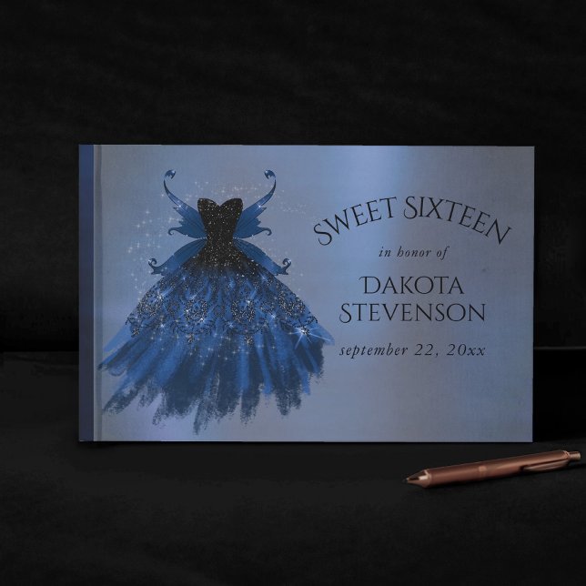 Libro De Visitas Gothic Fairy Navy Gown | Hojas azules de cobalto p (Subido por el creador)