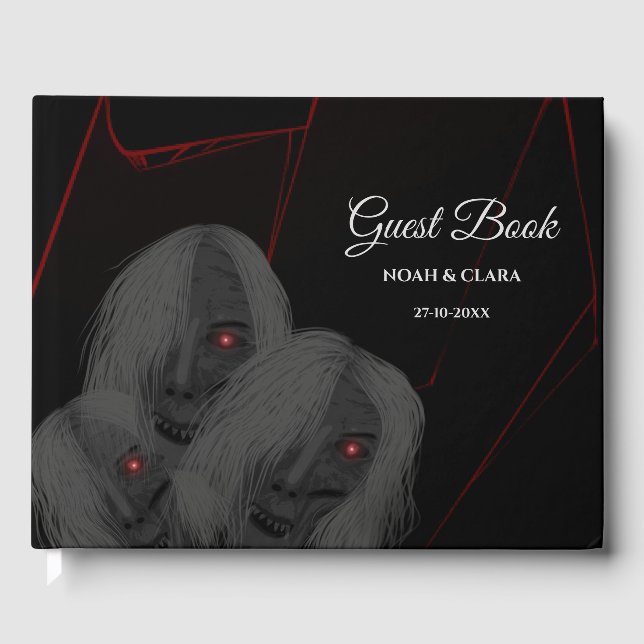 Libro De Visitas Gothic Skull White Ghosts- Dark Moody Halloween  (Anverso)