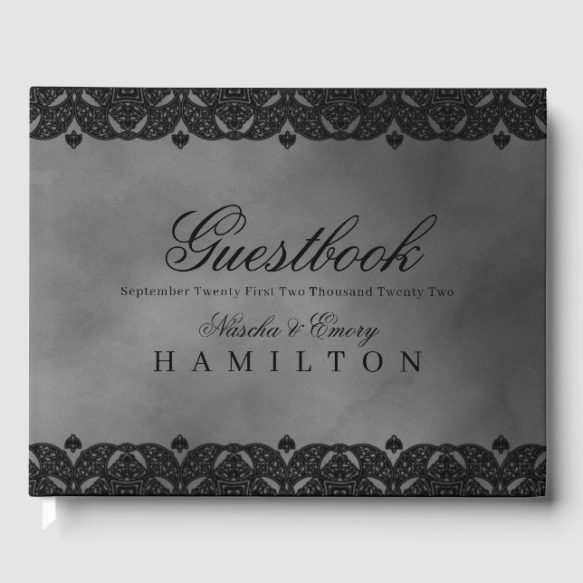 Libro De Visitas Gótico Gris Elegante Boda Ornate Lace (Anverso)