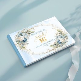 Libro De Visitas Graceful Blue and Gold Greenery Sweet Sixteen