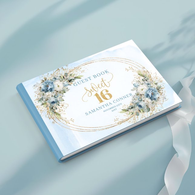 Libro De Visitas Graceful Dusty Blue Greenery Sweet Sixteen Guest   (Graceful Dusty Blue Greenery Sweet Sixteen Guest Book Design

)