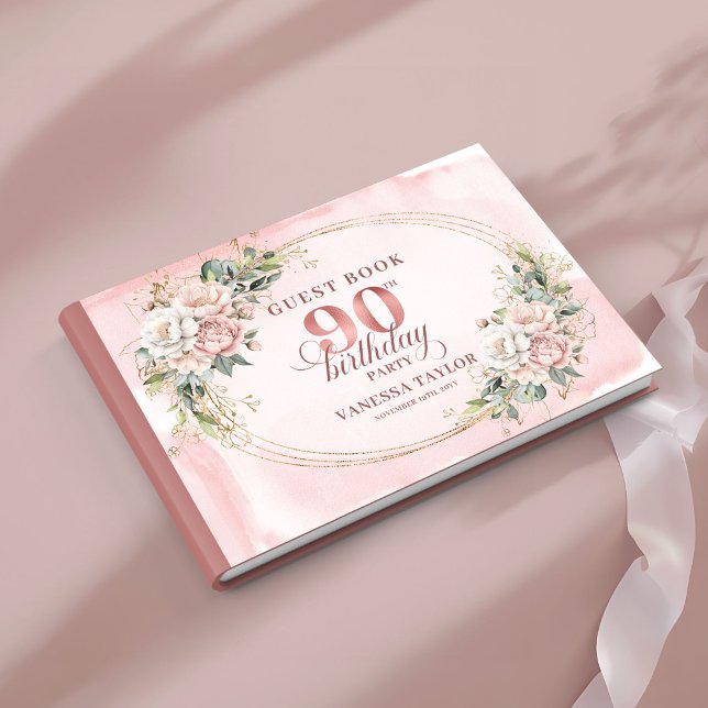 Libro De Visitas Graceful Dusty Pink Gold Greenery 90th Birthday   (Graceful Dusty Pink Gold Greenery 90th Birthday Guest Book

)