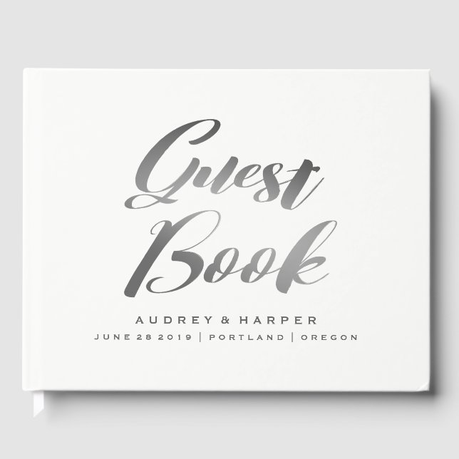 Libro De Visitas Gradiente Gris plateado simple Boda personalizado (Anverso)