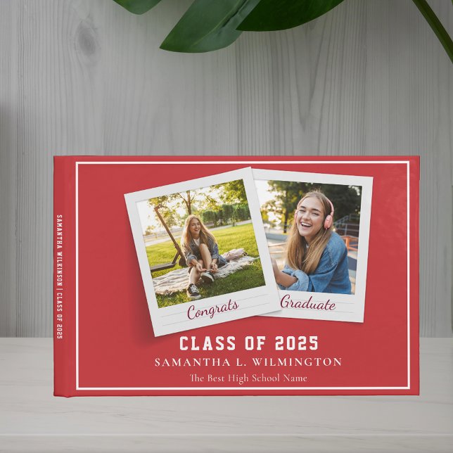 Libro De Visitas Graduación 2025 Fotos Grad Fiesta Red Modern (Simple Class of 2025 Photos Red Guest Notebook)