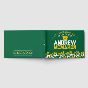 Libro De Visitas Graduación Amarilla Verde y Oro Personalizada