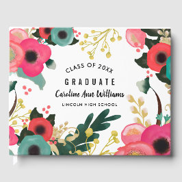 Libro De Visitas Graduación de acuarela floral moderna
