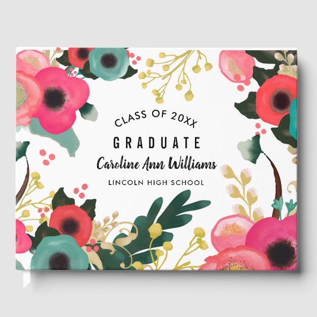 Libro De Visitas Graduación de acuarela floral moderna (Anverso)