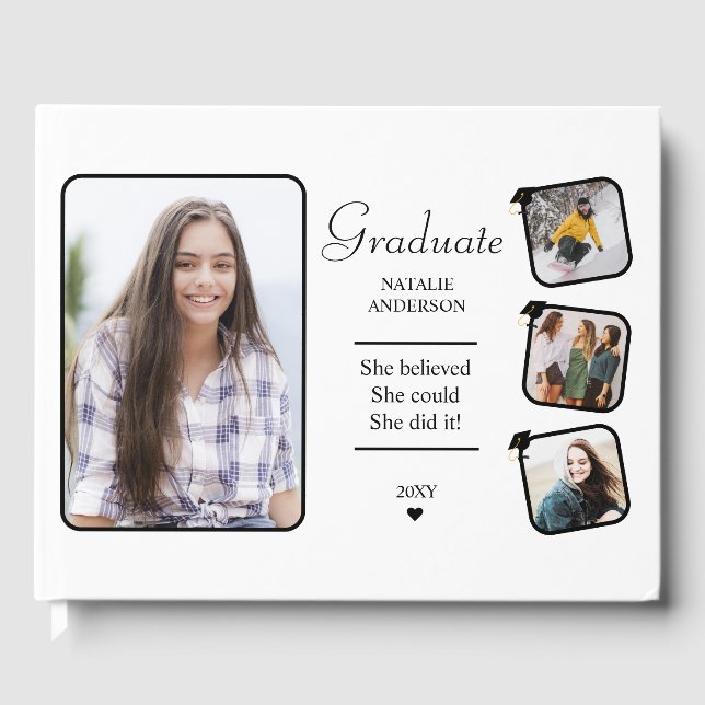 Libro De Visitas Graduación de Collage de fotos para graduados en b (Anverso)