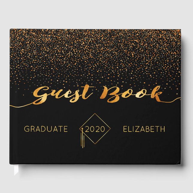 Libro De Visitas Graduación de confeti de oro negro (Anverso)