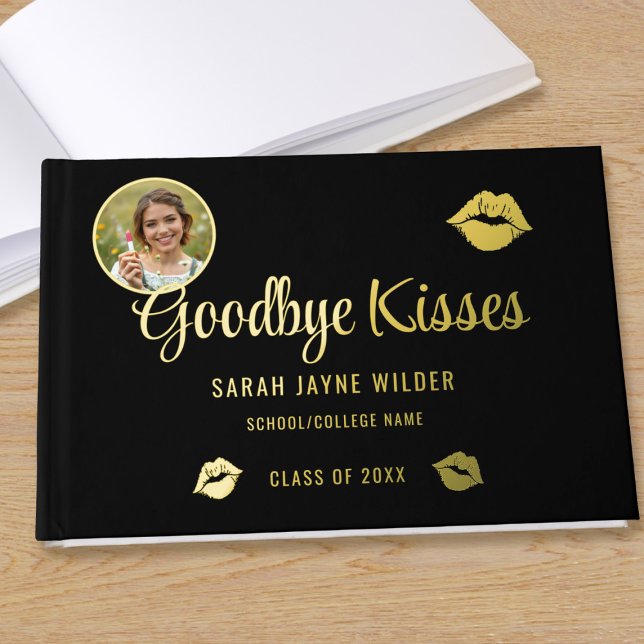 Libro De Visitas Graduación de foto de graduado: Adiós besa (For your sweet goodbye messages  Add your details to this real foil guest book.)