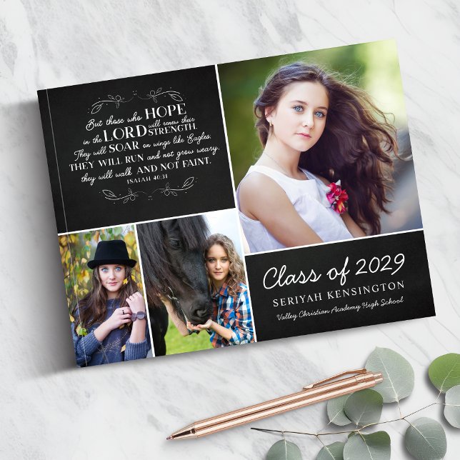 Libro De Visitas Graduación de la Biblia Cristiana Verse Collage de (Christian Bible Verse Photo Collage Graduation Guest Book)