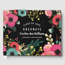 Libro De Visitas Graduación de la pintura de acuarela floral modern