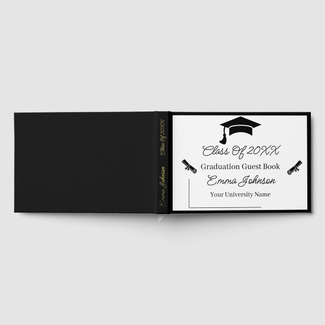 Libro De Visitas Graduación De Personalizable Blanco Y Negro (Lleno)