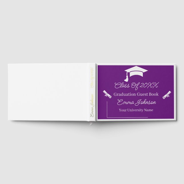Libro De Visitas Graduación De Personalizable Púrpura Y Blanco (Lleno)