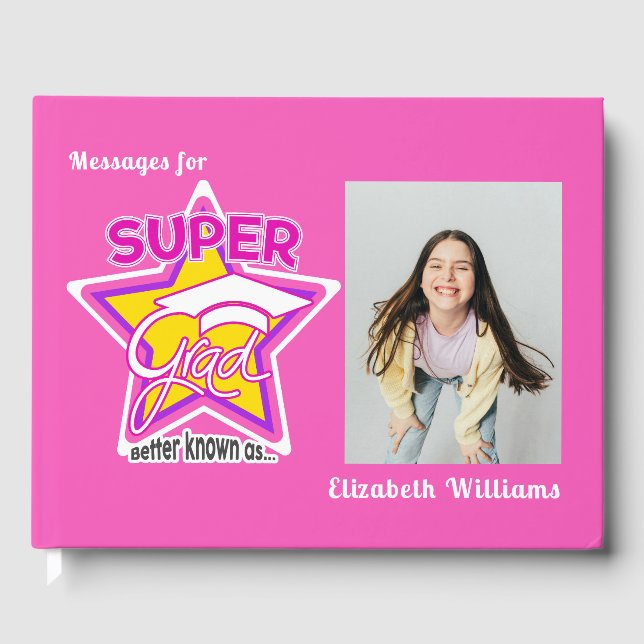 Libro De Visitas Graduación de texto fotográfico editable en rosa d (Anverso)