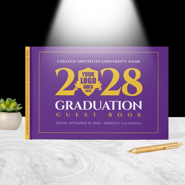 Libro De Visitas Graduación en la Universidad Purple Gold School (Purple & Gold School/College/University Graduation Guest Book Cover Photo (front))