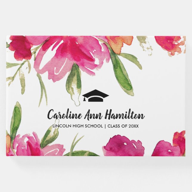 Libro De Visitas Graduación floral verde de Fuchsia (Anverso)