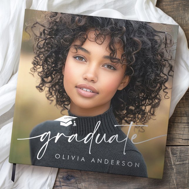 Libro De Visitas Graduación foto elegante graduado de guión (Graduation photo elegant script graduate guest book)