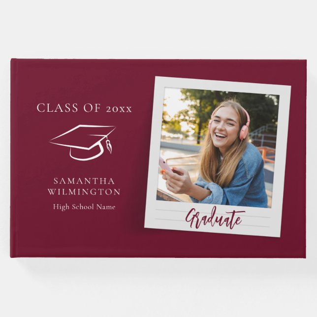 Libro De Visitas Graduación Foto Script Fiesta Grad Borgoña (Anverso)